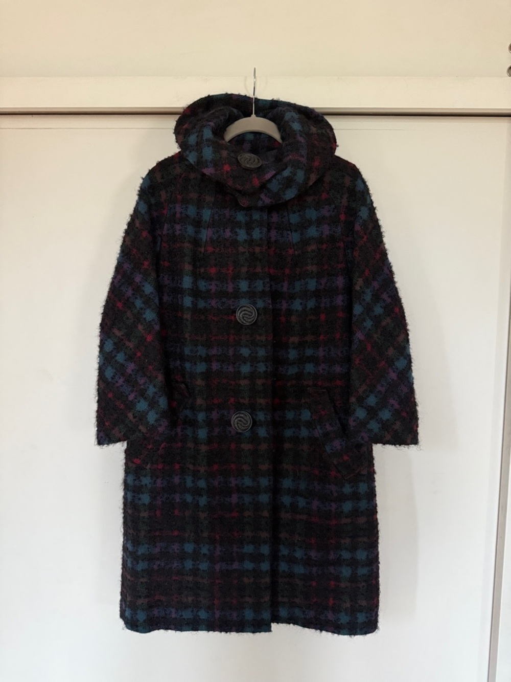 Vintage Wool Womens Multicolor Plaid Lined Vintage Trench Coat